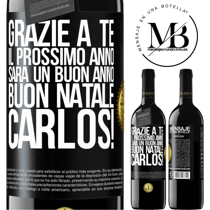 39,95 € Spedizione Gratuita | Vino rosso Edizione RED MBE Riserva Grazie a te il prossimo anno sarà un buon anno. Buon Natale, Carlos! Etichetta Nera. Etichetta personalizzabile Riserva 12 Mesi Raccogliere 2014 Tempranillo