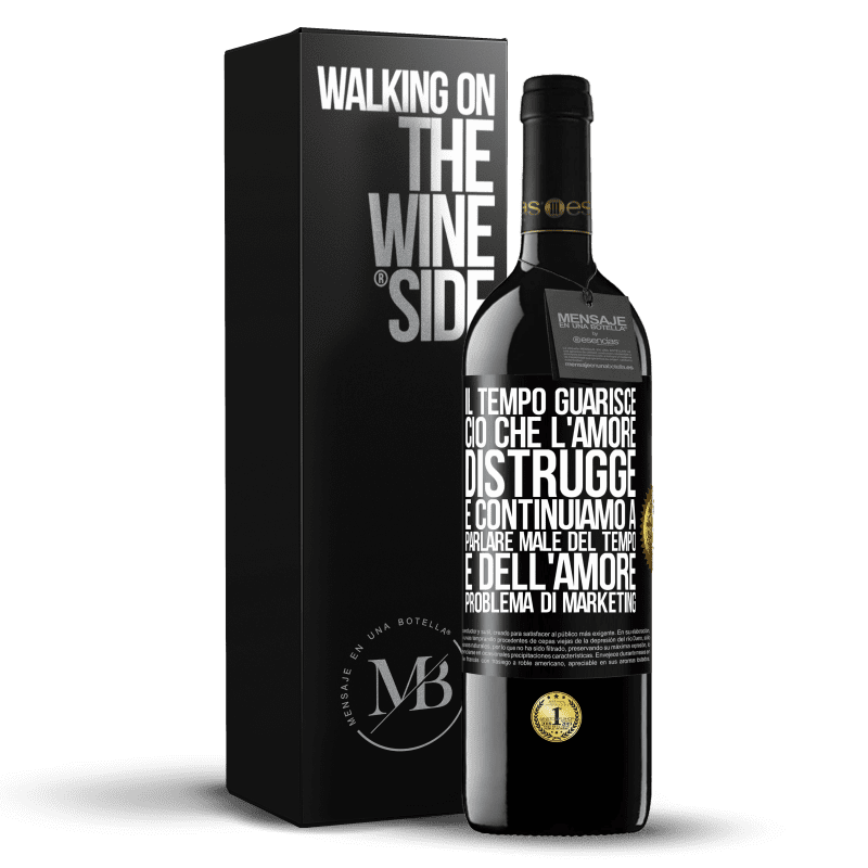 39,95 € Spedizione Gratuita | Vino rosso Edizione RED MBE Riserva Il tempo guarisce ciò che l'amore distrugge. E continuiamo a parlare male del tempo e dell'amore. Problema di marketing Etichetta Nera. Etichetta personalizzabile Riserva 12 Mesi Raccogliere 2015 Tempranillo