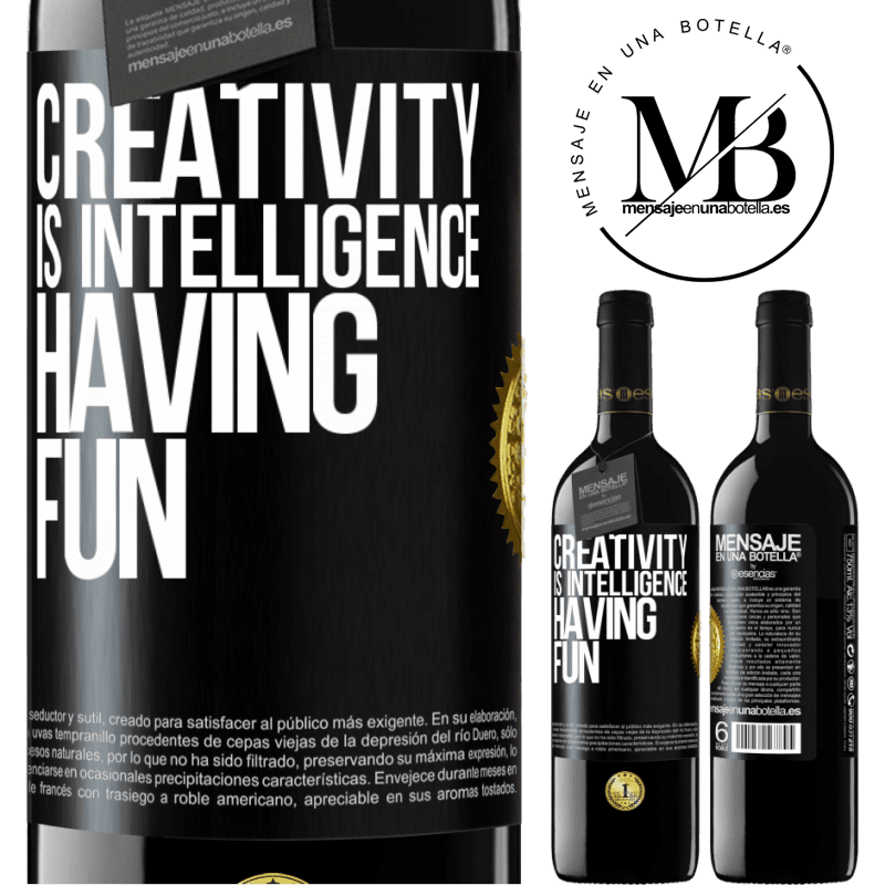 24,95 € Free Shipping | Red Wine RED Edition Crianza 6 Months Creativity is intelligence having fun Black Label. Customizable label Aging in oak barrels 6 Months Harvest 2019 Tempranillo