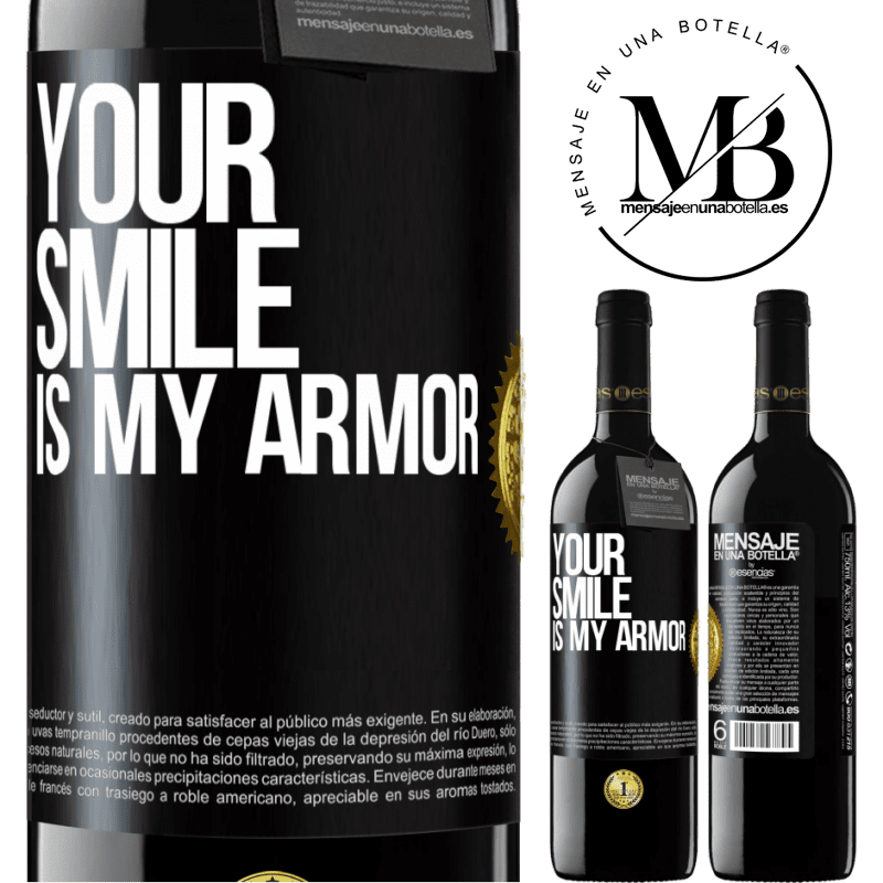 24,95 € Free Shipping | Red Wine RED Edition Crianza 6 Months Your smile is my armor Black Label. Customizable label Aging in oak barrels 6 Months Harvest 2019 Tempranillo