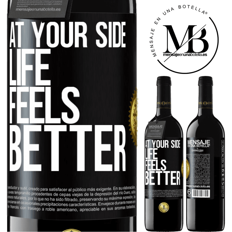 24,95 € Free Shipping | Red Wine RED Edition Crianza 6 Months At your side life feels better Black Label. Customizable label Aging in oak barrels 6 Months Harvest 2019 Tempranillo