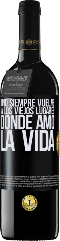 39,95 € | Vino Tinto Edición RED MBE Reserva Uno siempre vuelve a los viejos lugares donde amó la vida Etiqueta Negra. Etiqueta personalizable Reserva 12 Meses Cosecha 2015 Tempranillo