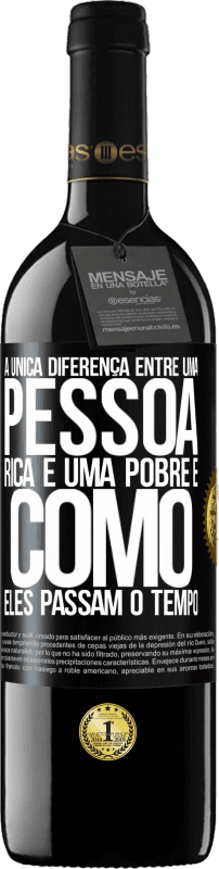 39,95 € | Vinho tinto Edição RED MBE Reserva A única diferença entre uma pessoa rica e uma pobre é como eles passam o tempo Etiqueta Preta. Etiqueta personalizável Reserva 12 Meses Colheita 2015 Tempranillo