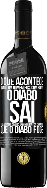 39,95 € | Vinho tinto Edição RED MBE Reserva o que acontece quando um homem fica com raiva? O diabo sai. O que acontece quando uma mulher fica com raiva? Que o diabo foge Etiqueta Preta. Etiqueta personalizável Reserva 12 Meses Colheita 2015 Tempranillo