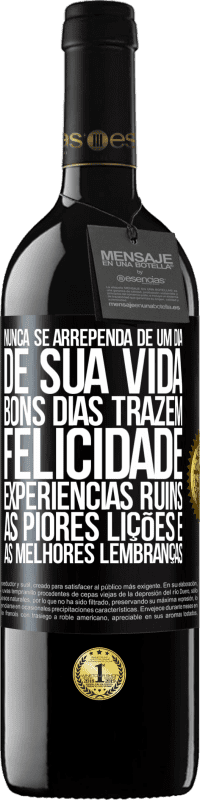 Envio grátis | Vinho tinto Edição RED MBE Reserva Nunca se arrependa de um dia de sua vida. Bons dias trazem felicidade, experiências ruins, as piores lições e as melhores Etiqueta Preta. Etiqueta personalizável Reserva 12 Meses Colheita 2014 Tempranillo