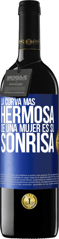 39,95 € Envío gratis | Vino Tinto Edición RED MBE Reserva La curva más hermosa de una mujer es su sonrisa Etiqueta Azul. Etiqueta personalizable Reserva 12 Meses Cosecha 2016 Tempranillo