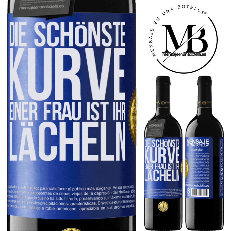 39,95 € Kostenloser Versand | Rotwein RED Ausgabe MBE Reserve Die schönste Kurve einer Frau ist ihr Lächeln Blaue Markierung. Anpassbares Etikett Reserve 12 Monate Ernte 2016 Tempranillo