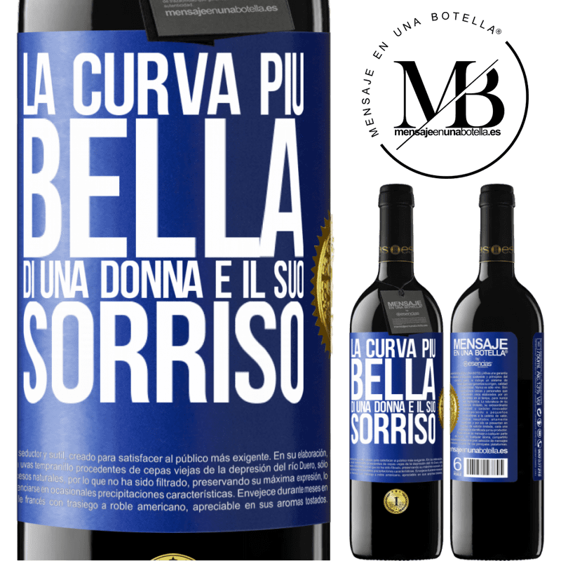 39,95 € Spedizione Gratuita | Vino rosso Edizione RED MBE Riserva La curva più bella di una donna è il suo sorriso Etichetta Blu. Etichetta personalizzabile Riserva 12 Mesi Raccogliere 2015 Tempranillo