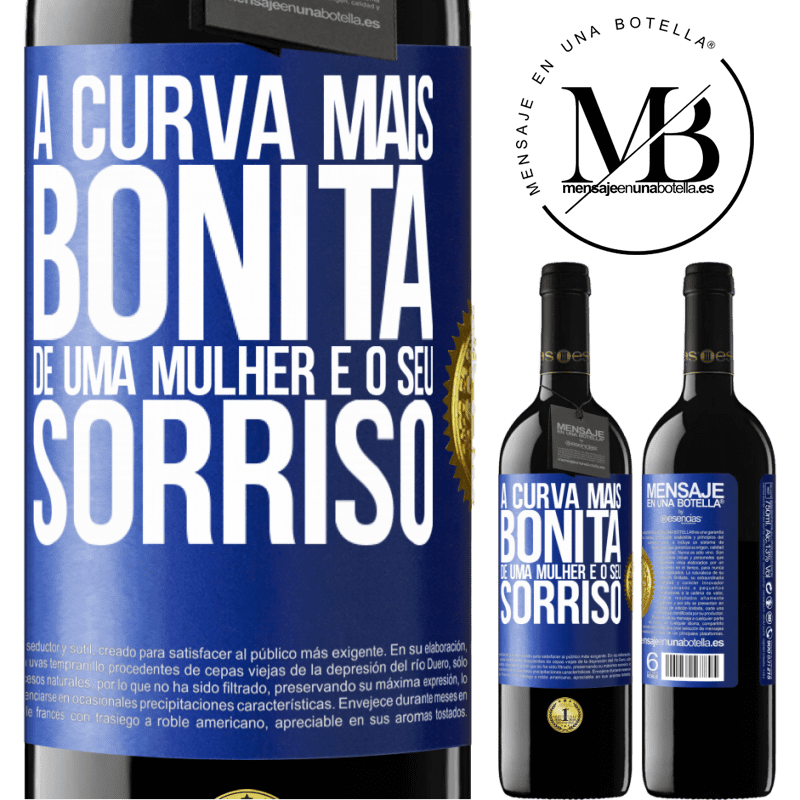 39,95 € Envio grátis | Vinho tinto Edição RED MBE Reserva A curva mais bonita de uma mulher é o seu sorriso Etiqueta Azul. Etiqueta personalizável Reserva 12 Meses Colheita 2015 Tempranillo