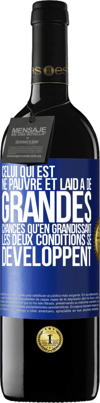 39,95 € | Vin rouge Édition RED MBE Réserve Celui qui est né pauvre et laid a de grandes chances qu'en grandissant ... les deux conditions se développent Étiquette Bleue. Étiquette personnalisable Réserve 12 Mois Récolte 2015 Tempranillo