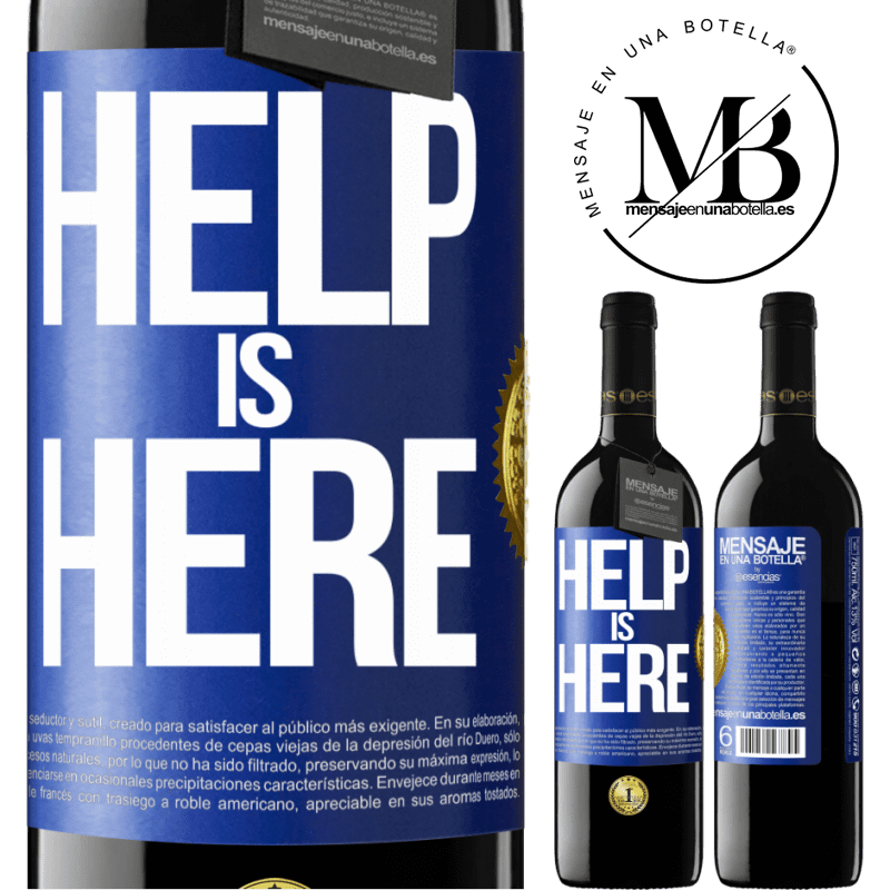 39,95 € Envío gratis | Vino Tinto Edición RED MBE Reserva Help is Here Etiqueta Azul. Etiqueta personalizable Reserva 12 Meses Cosecha 2015 Tempranillo