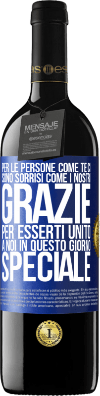 39,95 € Spedizione Gratuita | Vino rosso Edizione RED MBE Riserva Per le persone come te ci sono sorrisi come i nostri. Grazie per esserti unito a noi in questo giorno speciale Etichetta Blu. Etichetta personalizzabile Riserva 12 Mesi Raccogliere 2016 Tempranillo