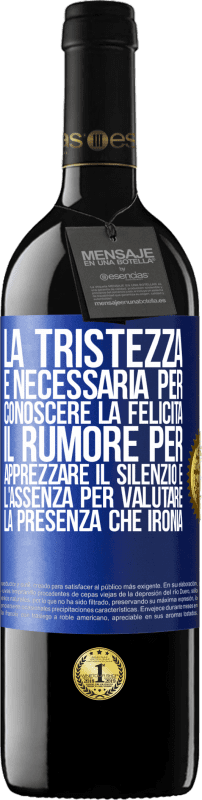 39,95 € | Vino rosso Edizione RED MBE Riserva La tristezza è necessaria per conoscere la felicità, il rumore per apprezzare il silenzio e l'assenza per valutare la Etichetta Blu. Etichetta personalizzabile Riserva 12 Mesi Raccogliere 2016 Tempranillo