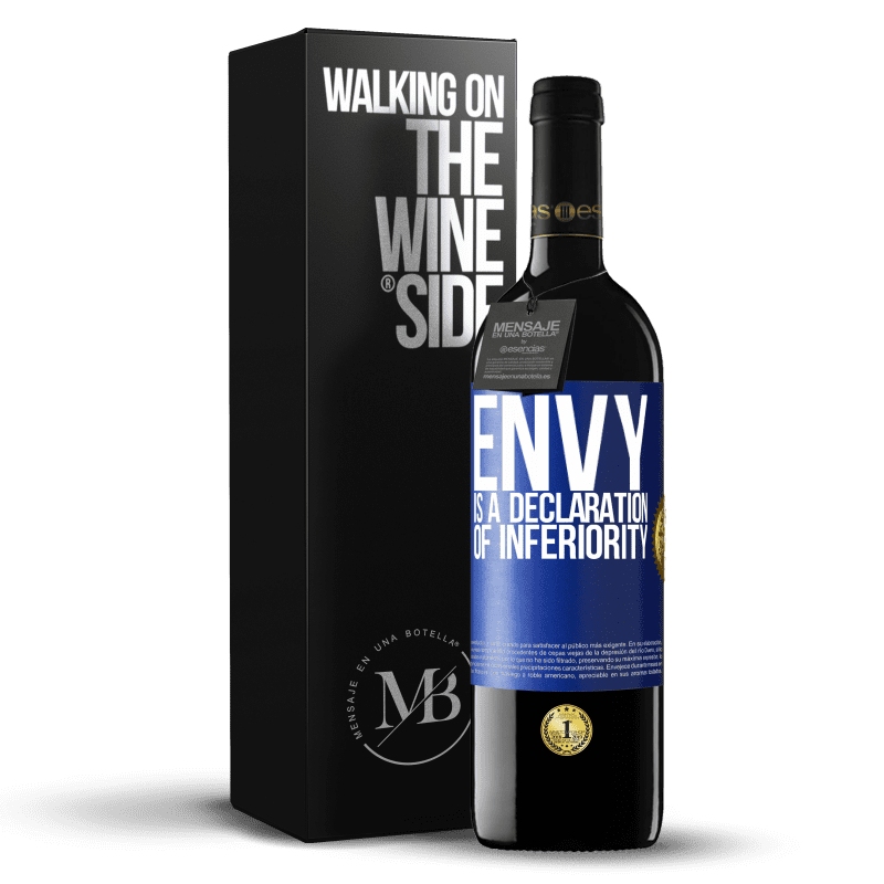 24,95 € Free Shipping | Red Wine RED Edition Crianza 6 Months Envy is a declaration of inferiority Blue Label. Customizable label Aging in oak barrels 6 Months Harvest 2019 Tempranillo