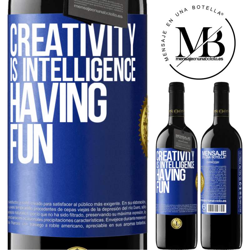 39,95 € Free Shipping | Red Wine RED Edition MBE Reserve Creativity is intelligence having fun Blue Label. Customizable label Reserve 12 Months Harvest 2014 Tempranillo