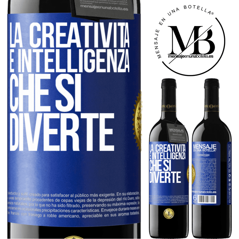 39,95 € Spedizione Gratuita | Vino rosso Edizione RED MBE Riserva La creatività è intelligenza che si diverte Etichetta Blu. Etichetta personalizzabile Riserva 12 Mesi Raccogliere 2014 Tempranillo