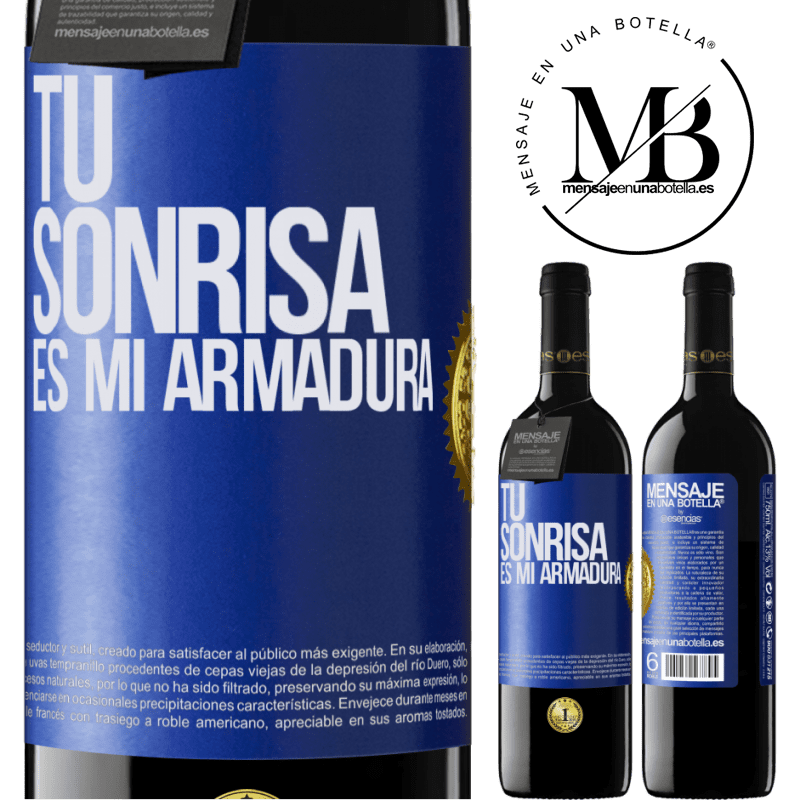 39,95 € Envío gratis | Vino Tinto Edición RED MBE Reserva Tu sonrisa es mi armadura Etiqueta Azul. Etiqueta personalizable Reserva 12 Meses Cosecha 2016 Tempranillo