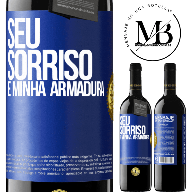 39,95 € Envio grátis | Vinho tinto Edição RED MBE Reserva Seu sorriso é minha armadura Etiqueta Azul. Etiqueta personalizável Reserva 12 Meses Colheita 2015 Tempranillo