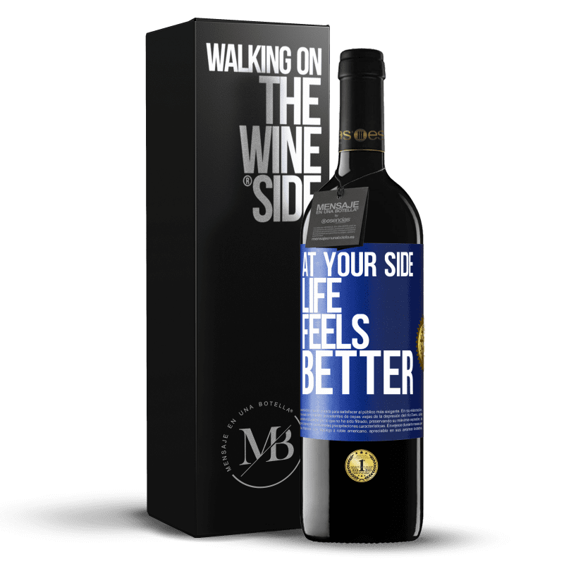 24,95 € Free Shipping | Red Wine RED Edition Crianza 6 Months At your side life feels better Blue Label. Customizable label Aging in oak barrels 6 Months Harvest 2019 Tempranillo