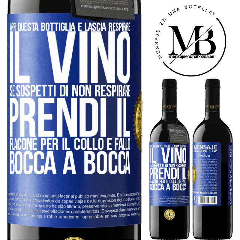 39,95 € Spedizione Gratuita | Vino rosso Edizione RED MBE Riserva Apri questa bottiglia e lascia respirare il vino. Se sospetti di non respirare, prendi il flacone per il collo e fallo bocca Etichetta Blu. Etichetta personalizzabile Riserva 12 Mesi Raccogliere 2016 Tempranillo