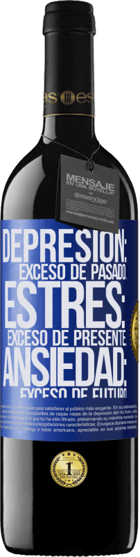 39,95 € | Vino Tinto Edición RED MBE Reserva Depresión: exceso de pasado. Estrés: exceso de presente. Ansiedad: exceso de futuro Etiqueta Azul. Etiqueta personalizable Reserva 12 Meses Cosecha 2016 Tempranillo