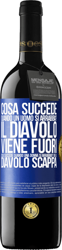 39,95 € | Vino rosso Edizione RED MBE Riserva cosa succede quando un uomo si arrabbia? Il diavolo viene fuori. Cosa succede quando una donna si arrabbia? Che il diavolo Etichetta Blu. Etichetta personalizzabile Riserva 12 Mesi Raccogliere 2015 Tempranillo