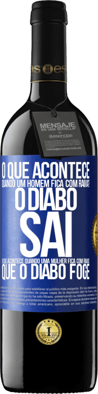 39,95 € | Vinho tinto Edição RED MBE Reserva o que acontece quando um homem fica com raiva? O diabo sai. O que acontece quando uma mulher fica com raiva? Que o diabo foge Etiqueta Azul. Etiqueta personalizável Reserva 12 Meses Colheita 2015 Tempranillo