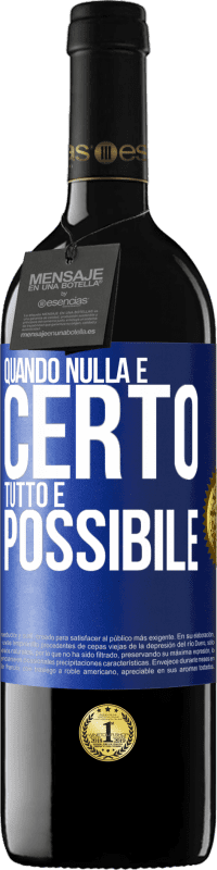 39,95 € Spedizione Gratuita | Vino rosso Edizione RED MBE Riserva Quando nulla è certo, tutto è possibile Etichetta Blu. Etichetta personalizzabile Riserva 12 Mesi Raccogliere 2015 Tempranillo