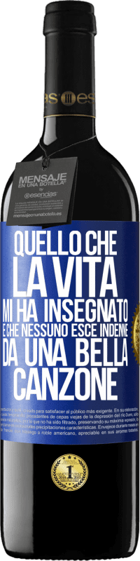 39,95 € | Vino rosso Edizione RED MBE Riserva Quello che la vita mi ha insegnato è che nessuno esce indenne da una bella canzone Etichetta Blu. Etichetta personalizzabile Riserva 12 Mesi Raccogliere 2015 Tempranillo