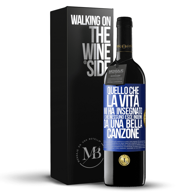 39,95 € Spedizione Gratuita | Vino rosso Edizione RED MBE Riserva Quello che la vita mi ha insegnato è che nessuno esce indenne da una bella canzone Etichetta Blu. Etichetta personalizzabile Riserva 12 Mesi Raccogliere 2014 Tempranillo