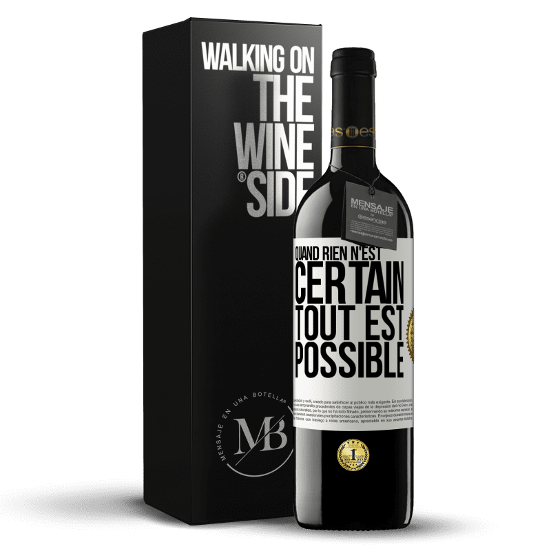 39,95 € Envoi gratuit | Vin rouge Édition RED MBE Réserve Quand rien n'est certain, tout est possible Étiquette Blanche. Étiquette personnalisable Réserve 12 Mois Récolte 2015 Tempranillo