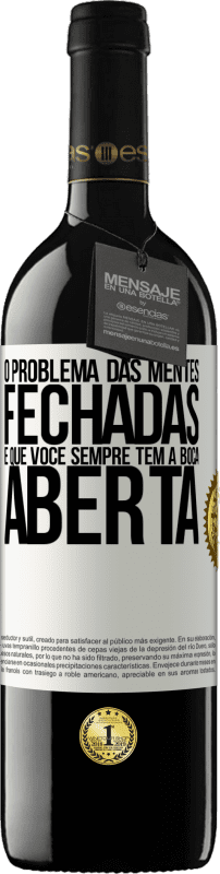39,95 € | Vinho tinto Edição RED MBE Reserva O problema das mentes fechadas é que você sempre tem a boca aberta Etiqueta Branca. Etiqueta personalizável Reserva 12 Meses Colheita 2016 Tempranillo