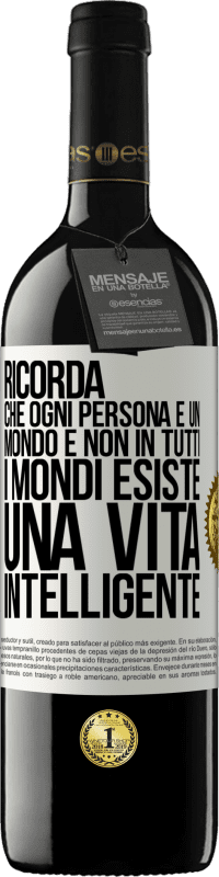 39,95 € | Vino rosso Edizione RED MBE Riserva Ricorda che ogni persona è un mondo e non in tutti i mondi esiste una vita intelligente Etichetta Bianca. Etichetta personalizzabile Riserva 12 Mesi Raccogliere 2016 Tempranillo