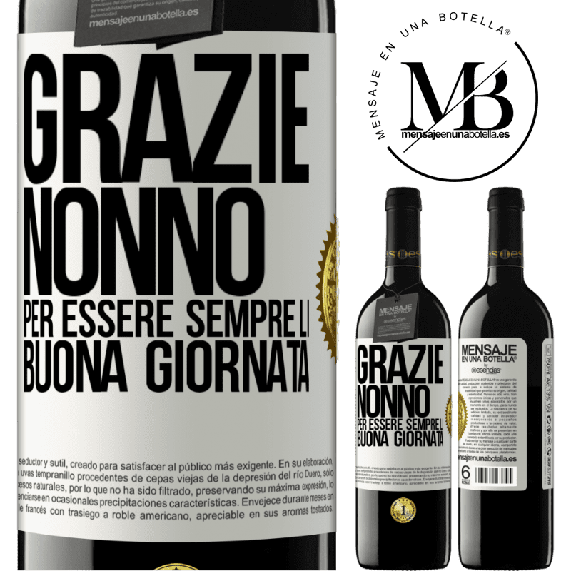 39,95 € Spedizione Gratuita | Vino rosso Edizione RED MBE Riserva Grazie nonno, per essere sempre lì. Buona giornata Etichetta Bianca. Etichetta personalizzabile Riserva 12 Mesi Raccogliere 2014 Tempranillo