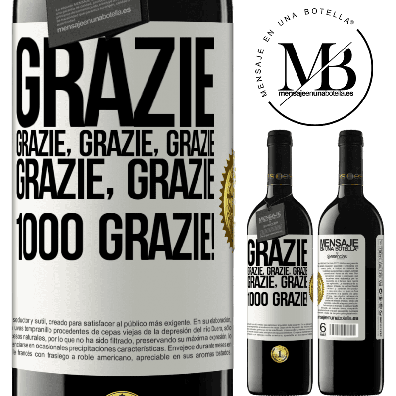 39,95 € Spedizione Gratuita | Vino rosso Edizione RED MBE Riserva Grazie, grazie, grazie, grazie, grazie, grazie 1000 Grazie! Etichetta Bianca. Etichetta personalizzabile Riserva 12 Mesi Raccogliere 2016 Tempranillo