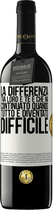 39,95 € | Vino rosso Edizione RED MBE Riserva La differenza tra loro e te è che hai continuato quando tutto è diventato difficile Etichetta Bianca. Etichetta personalizzabile Riserva 12 Mesi Raccogliere 2015 Tempranillo