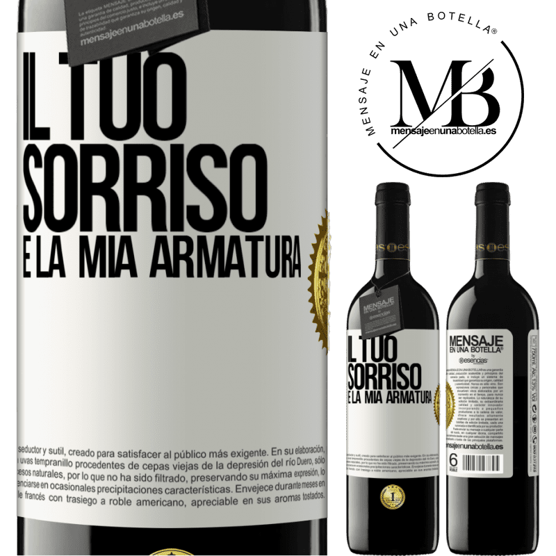 39,95 € Spedizione Gratuita | Vino rosso Edizione RED MBE Riserva Il tuo sorriso è la mia armatura Etichetta Bianca. Etichetta personalizzabile Riserva 12 Mesi Raccogliere 2016 Tempranillo