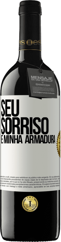 39,95 € | Vinho tinto Edição RED MBE Reserva Seu sorriso é minha armadura Etiqueta Branca. Etiqueta personalizável Reserva 12 Meses Colheita 2015 Tempranillo