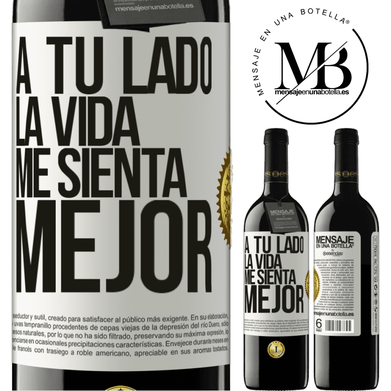 39,95 € Envío gratis | Vino Tinto Edición RED MBE Reserva A tu lado la vida me sienta mejor Etiqueta Blanca. Etiqueta personalizable Reserva 12 Meses Cosecha 2016 Tempranillo