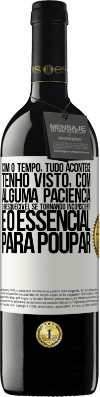 39,95 € | Vinho tinto Edição RED MBE Reserva Com o tempo, tudo acontece. Tenho visto, com alguma paciência, o inesquecível se tornando inconsciente e o essencial para Etiqueta Branca. Etiqueta personalizável Reserva 12 Meses Colheita 2015 Tempranillo