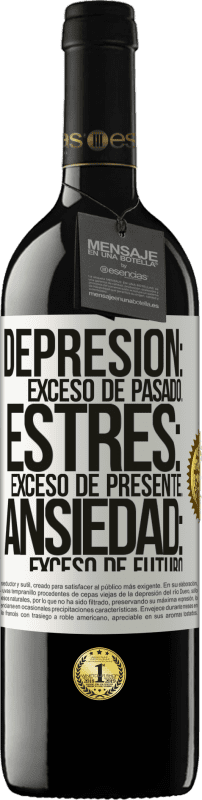 Envío gratis | Vino Tinto Edición RED MBE Reserva Depresión: exceso de pasado. Estrés: exceso de presente. Ansiedad: exceso de futuro Etiqueta Blanca. Etiqueta personalizable Reserva 12 Meses Cosecha 2014 Tempranillo