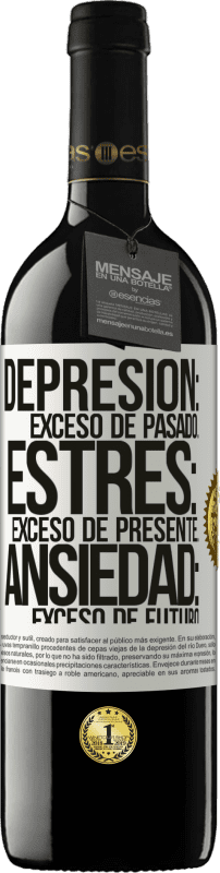 39,95 € | Vino Tinto Edición RED MBE Reserva Depresión: exceso de pasado. Estrés: exceso de presente. Ansiedad: exceso de futuro Etiqueta Blanca. Etiqueta personalizable Reserva 12 Meses Cosecha 2016 Tempranillo