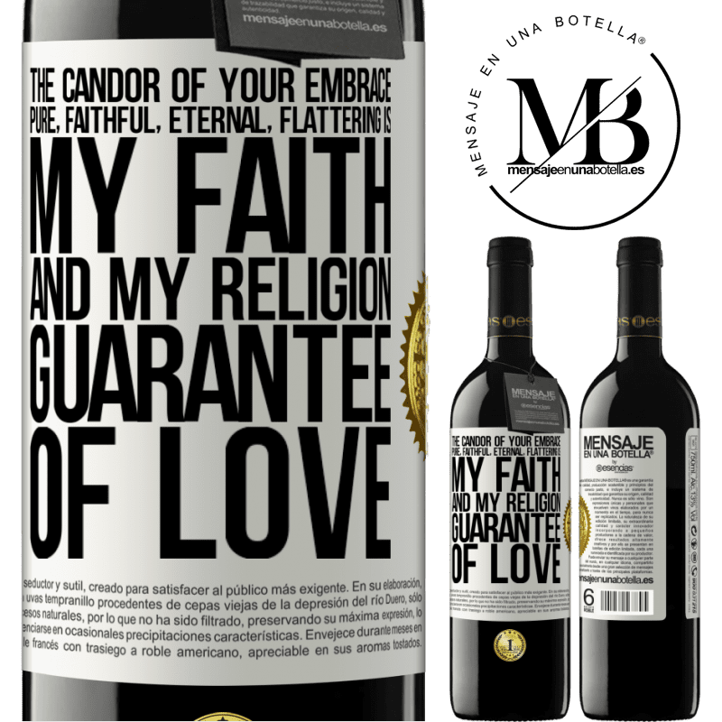 24,95 € Free Shipping | Red Wine RED Edition Crianza 6 Months The candor of your embrace, pure, faithful, eternal, flattering, is my faith and my religion, guarantee of love White Label. Customizable label Aging in oak barrels 6 Months Harvest 2019 Tempranillo