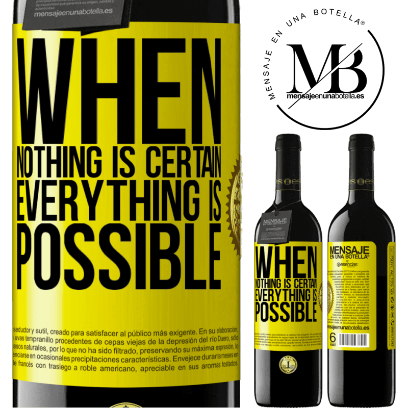24,95 € Free Shipping | Red Wine RED Edition Crianza 6 Months When nothing is certain, everything is possible Yellow Label. Customizable label Aging in oak barrels 6 Months Harvest 2019 Tempranillo
