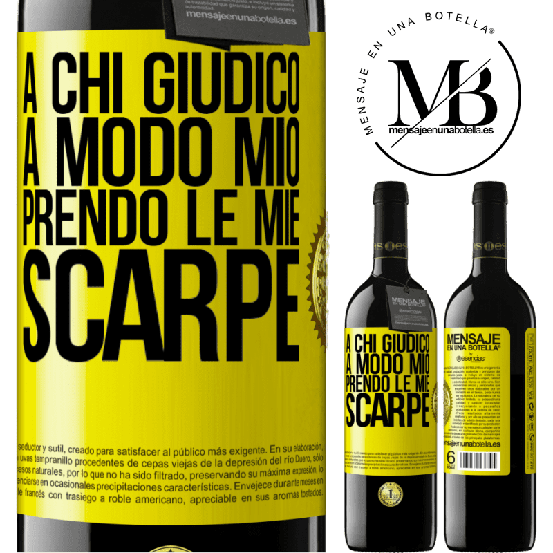 39,95 € Spedizione Gratuita | Vino rosso Edizione RED MBE Riserva A chi giudico a modo mio, prendo le mie scarpe Etichetta Gialla. Etichetta personalizzabile Riserva 12 Mesi Raccogliere 2016 Tempranillo