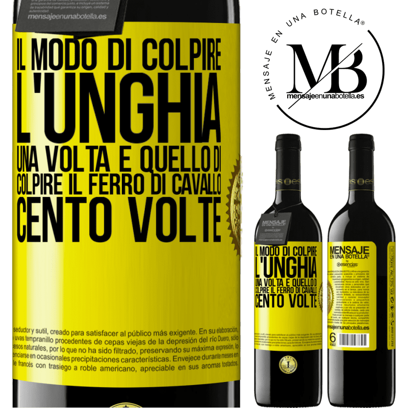 39,95 € Spedizione Gratuita | Vino rosso Edizione RED MBE Riserva Il modo di colpire l'unghia una volta è quello di colpire il ferro di cavallo cento volte Etichetta Gialla. Etichetta personalizzabile Riserva 12 Mesi Raccogliere 2014 Tempranillo