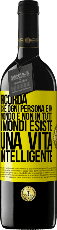39,95 € | Vino rosso Edizione RED MBE Riserva Ricorda che ogni persona è un mondo e non in tutti i mondi esiste una vita intelligente Etichetta Gialla. Etichetta personalizzabile Riserva 12 Mesi Raccogliere 2016 Tempranillo