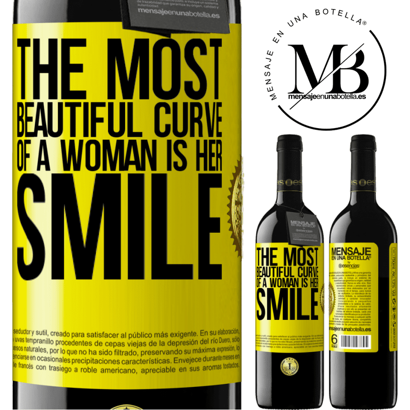 39,95 € Free Shipping | Red Wine RED Edition MBE Reserve The most beautiful curve of a woman is her smile Yellow Label. Customizable label Reserve 12 Months Harvest 2015 Tempranillo