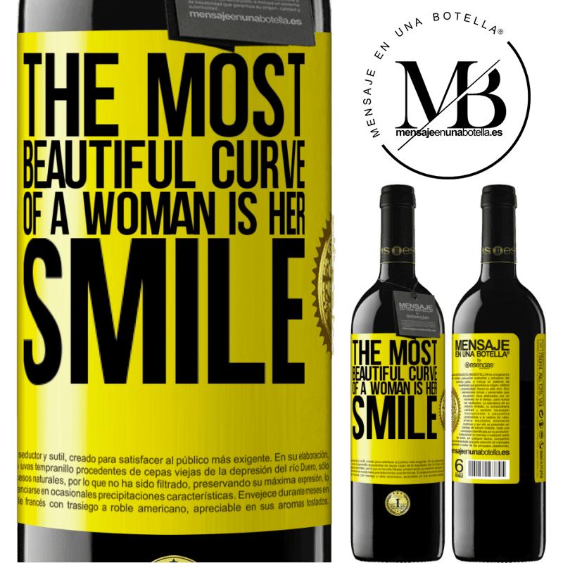 39,95 € Free Shipping | Red Wine RED Edition MBE Reserve The most beautiful curve of a woman is her smile Yellow Label. Customizable label Reserve 12 Months Harvest 2016 Tempranillo