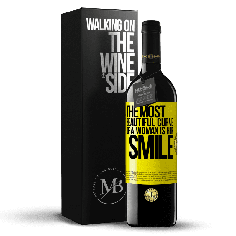 39,95 € 送料無料 | 赤ワイン REDエディション MBE 予約する 女性の最も美しい曲線は彼女の笑顔です 黄色のラベル. カスタマイズ可能なラベル 予約する 12 月 収穫 2014 Tempranillo